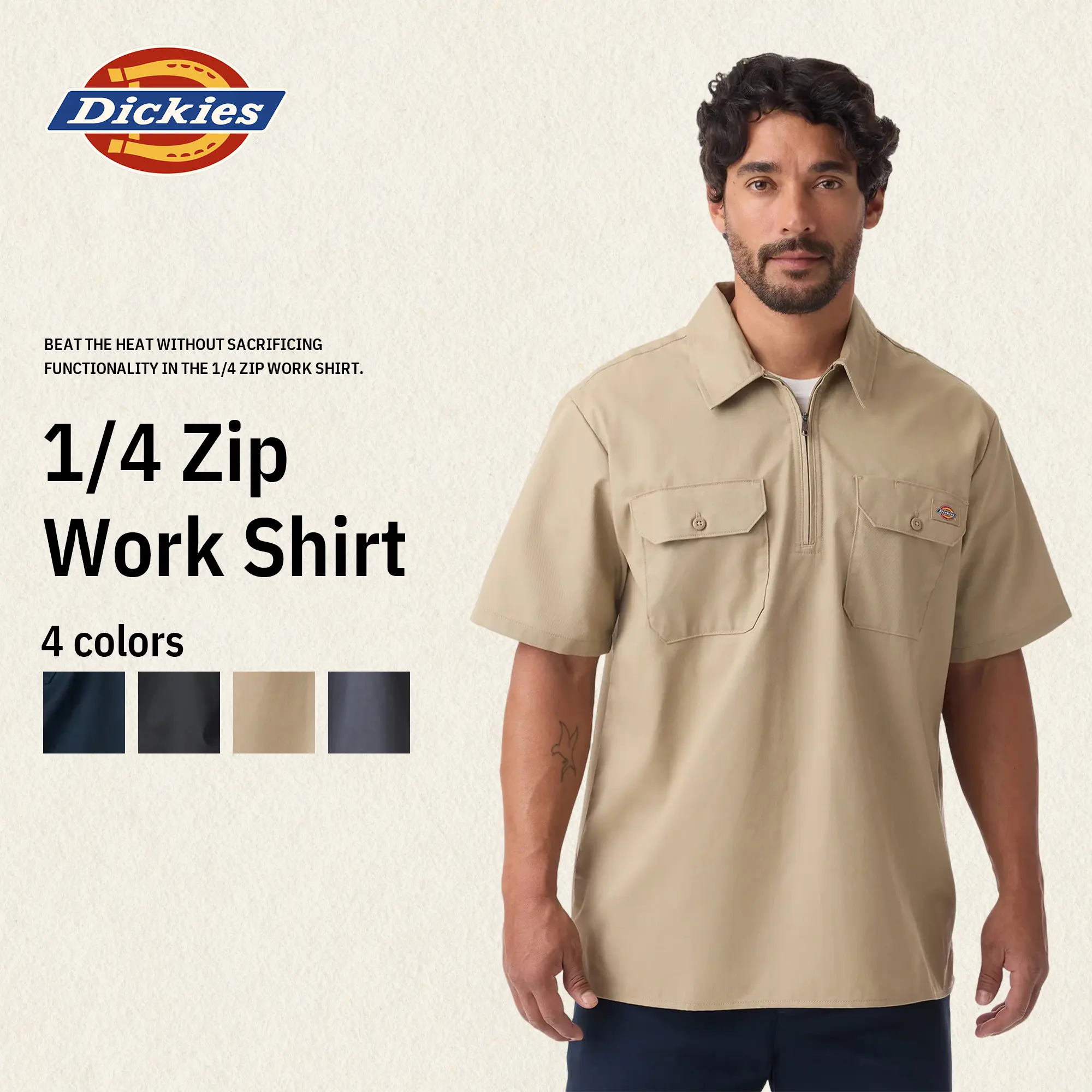 Dickies 1/4 Zip Work Shirt,Relaxed fit,Stay cool,Workwear Style Dickies 1/4 Zip Work Shirt,Relaxed fit,Stay cool,Workwear Style