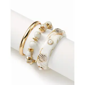Cider 3 PCS BEADED & SHELL & FAUX PEARL BRACELET SET