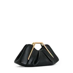 Elegant Leather Handbag with Gold Accents and Pleated Design for Stylish Outfits