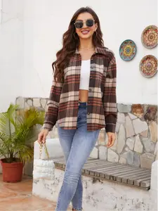 Women's Fashion Plaid Button Front Shirt Blouse, Casual Long Sleeve Collar Top, Spring & Fall Essential, Stylish Wardrobe Must-Have