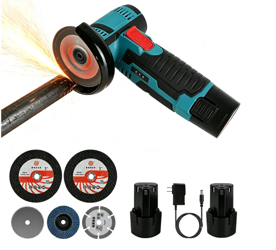 12V Cordless Mini Angle Grinder, 3-Inch | Brushless Cut Off Tool with 2 Batteries, 19000 RPM Compact One-Handed Cutter for Metal, Wood, PVC and Tile Cutting