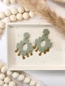 Gold and Sage Dangle Earrings