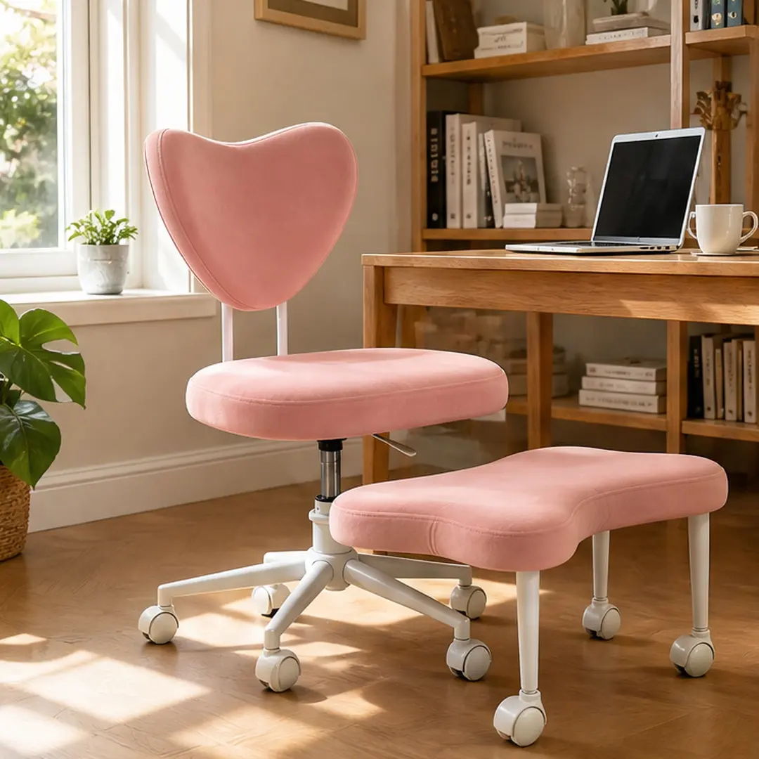 Ergonomic Cushioned Kneeling Chair - Cross-Legged Seating with Lumbar Support, Height-Adjustable Velvet Cushion, Metal Frame, 360-Swivel Casters for Office Work Desk, Living Room, Cushioned Kneeling Chairs