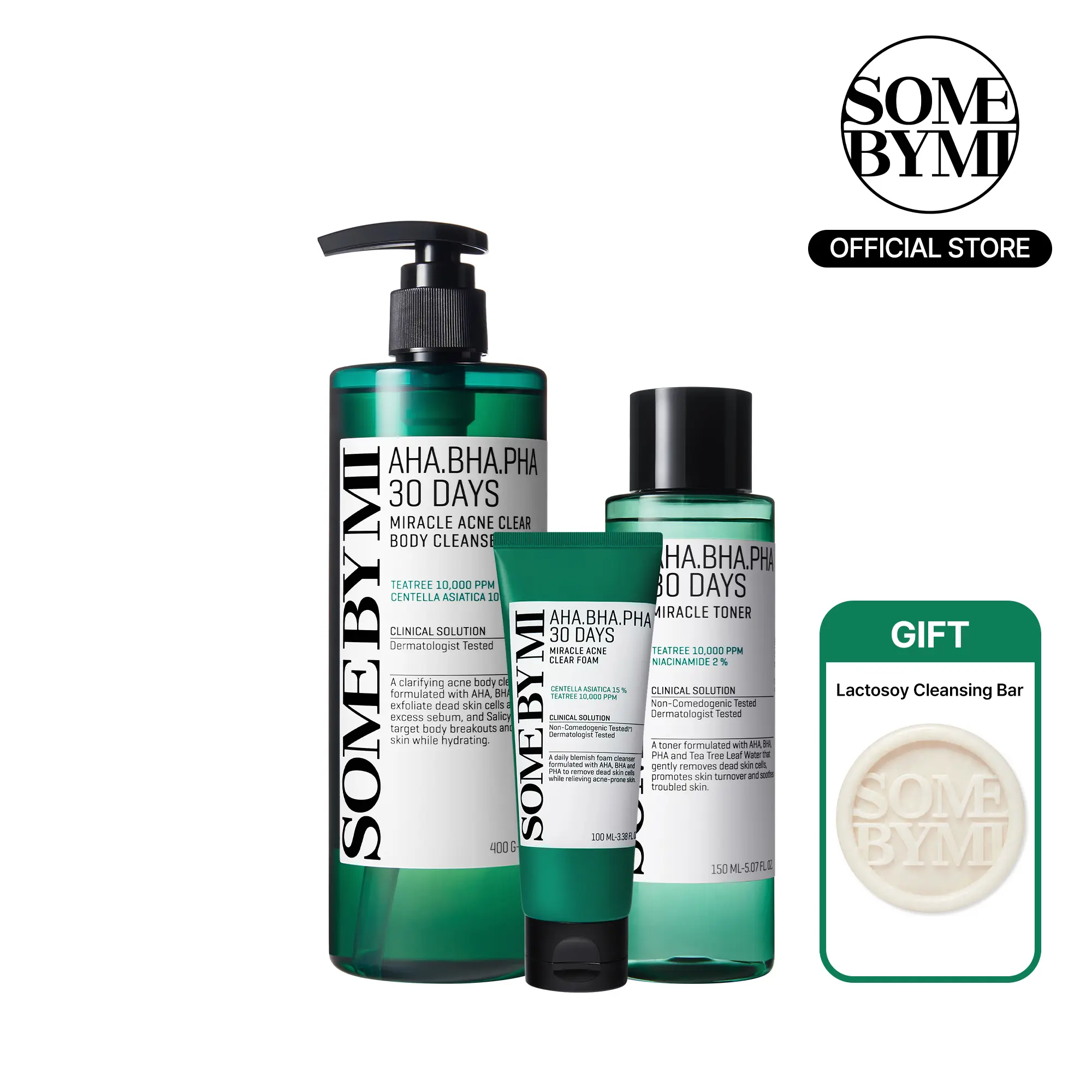 AHA-BHA-PHA Toner&Cleanser Set - Korean Skincare - Miracle Acne Clear Face Foam, Body Wash & Toner Bundle for Deep Pore Purifying & Acne Treatment