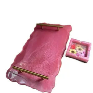 Custom Resin Multi-Use Jewelry Tray and Ashtray/Ringholder Set – Pink Epoxy with Pressed Flowers, Personalized Handmade Gift