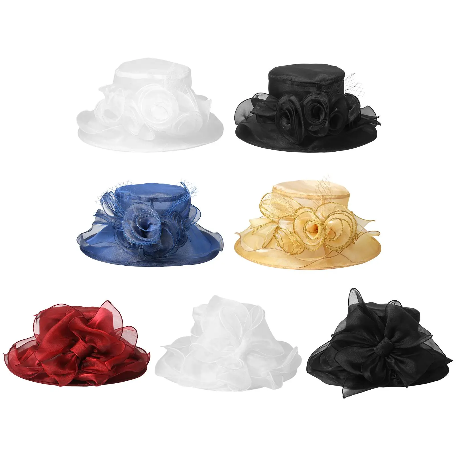 Women's Organza Derby Hat with Floral Mesh Trim Wide Brim Fascinator for Tea Party Wedding,summervibes Turquoise Hat summerwins
