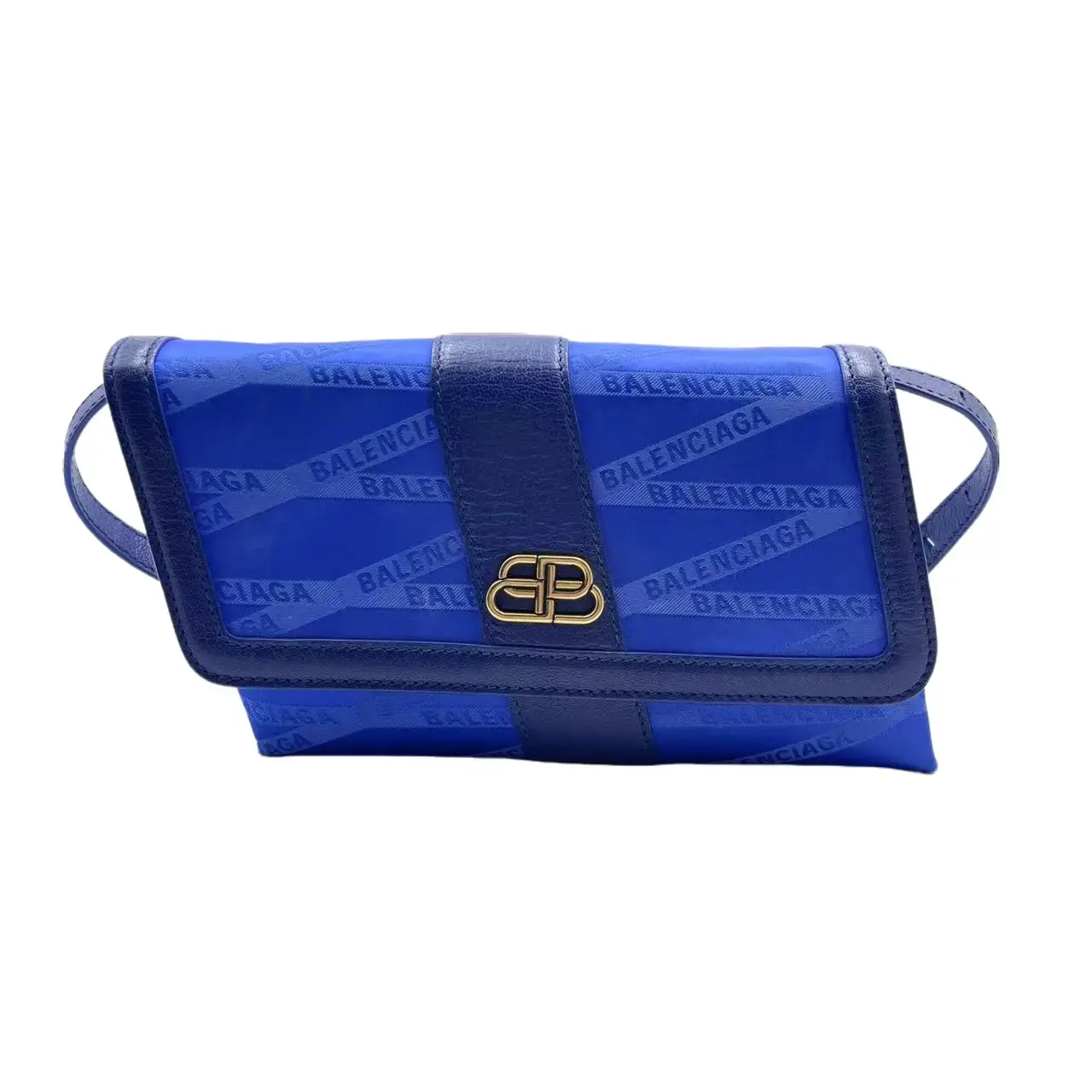 Pre-owned Balenciaga FRANCE Shoulder Bags H2 blue asymmetrical full print double B buckle retro style bag 26258