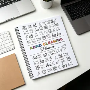 ADHD-Friendly A5 Undated Cleaning Notebook with Daily-Weekly-Monthly Checklists - Edit & Print, Master Home Tasks from Bathroom to Bedroom, Reduce Overwhelm, ADHD Office Accessories, Office Accessories Adhd
