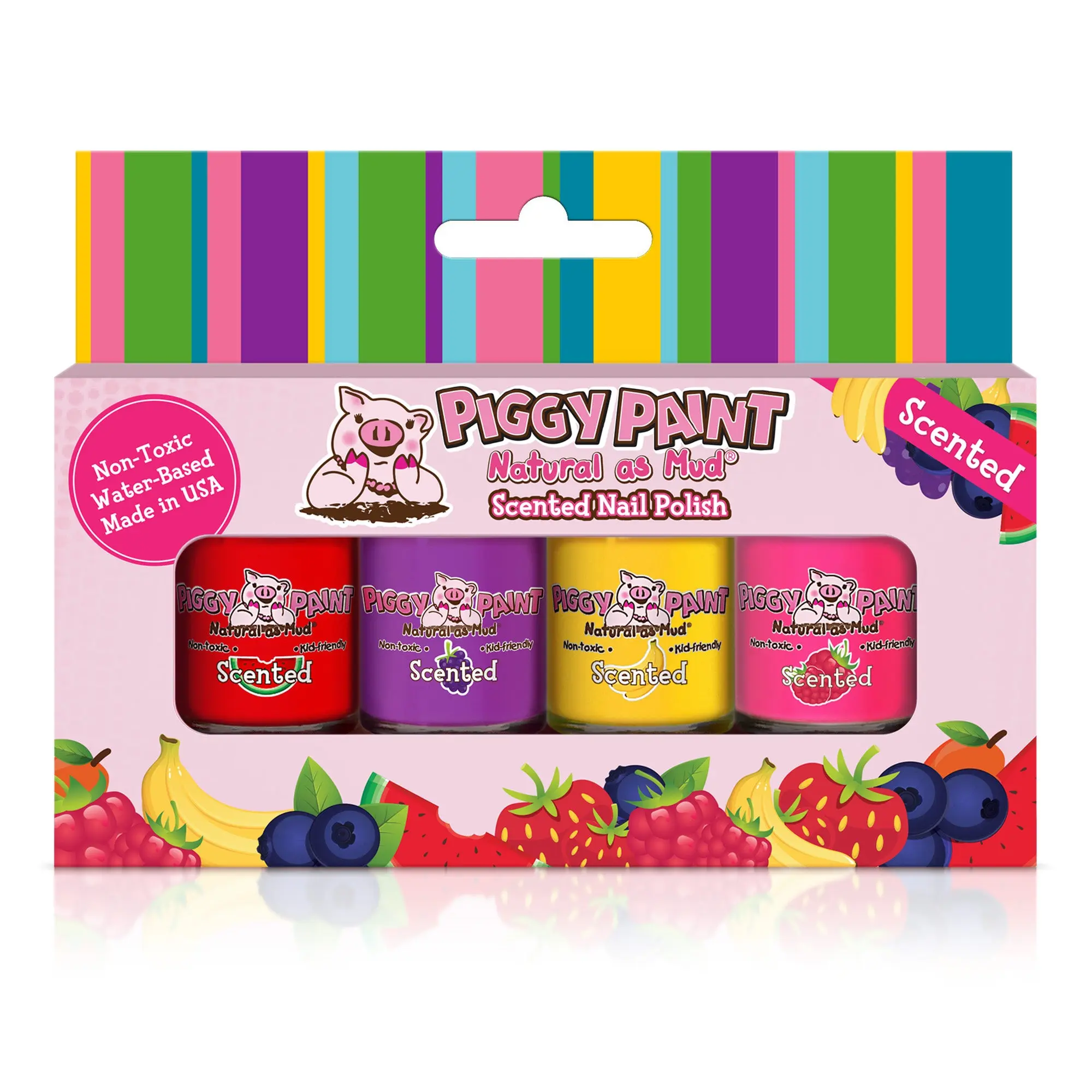 Kids' Non-Toxic Scented Nail Polish Gift Set - Piggy Paint Silly Unicorn Themed, with Watermelon, Grape, Raspberry, Banana Scents