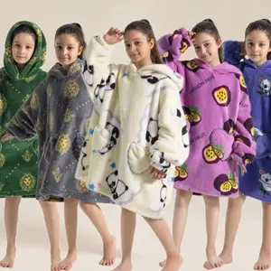 Cute National Treasure Print Plush Blanket Robe, Hooded Feature, Fun Prints, Long Casual Elegant Home Style, Thick Warm Winter Sleepwear, Easy Care, Lovable Pockets