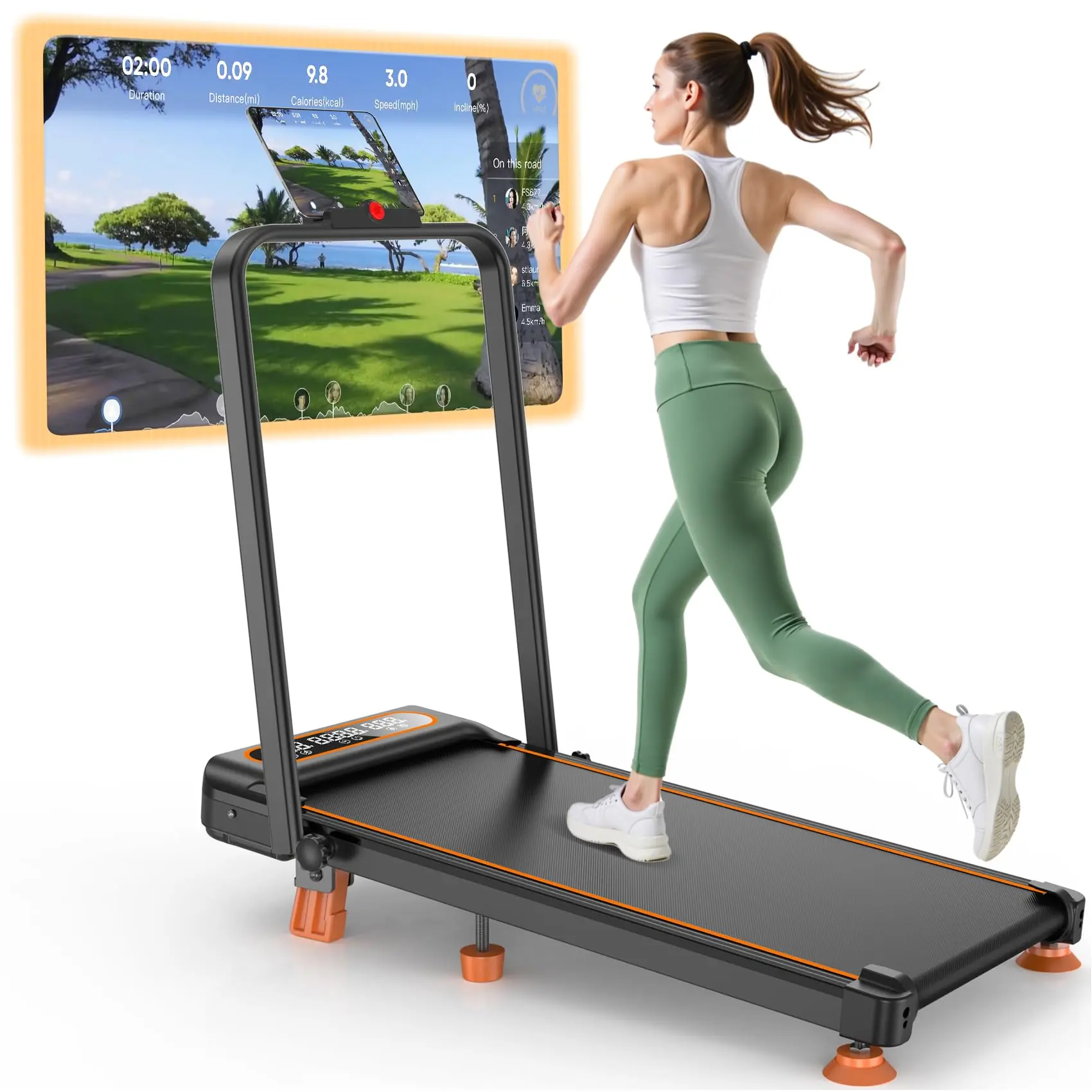 Trisomy 4 in 1 Smart Low Noise 3.5HP Foldable Handle Walking Pad 330Lbs Treadmill Fitness Equipment with Adjustable Incline, APP and LED Display for Home Gym and Office