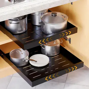 NEW Pull Out Cabinet Organizer, 1 Pack Expandable (11.8"-19.6") Heavy Duty Pull-Out Drawer for Cabinets with Adhesive Tape, Kitchen Slide Out Shelves, Roll Out Shelf Storage (Black, 17" Deep)