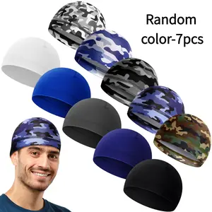 7-piece men's cooling headgear set, including moisture-wicking cap and welding liner--camouflage and solid color breathable headwear, suitable for cycling, welding, and outdoor activities--made with moisture-wicking textile fabric (7-piece set)