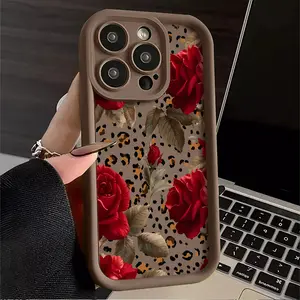 Red Rose Leopard Print Case for iPhone 17 Pro Max 16 16e 15 14 Plus 13 12 Mini 11 Air X XS Pattern Soft TPU Rubber Camera Protection Rugged Mobile Phone Cover Gift 2D printing