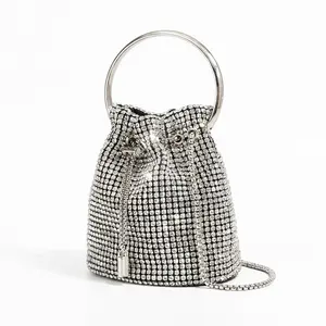 Shining Full of Diamonds Fashionable Light Luxury Rhinestone Bucket Bag Exquisite Chain Shoulder Crossbody Evening Bag Do Not Wash