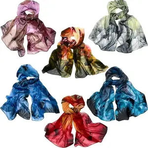 Pack of 6 Scarves for Women Lightweight Summer Floral Print Pattern Scarf for Women Dressy Long Thin Scarf Shawl on Mother's Day, Birthday, Holidays and Other Festivals (Bright Style)