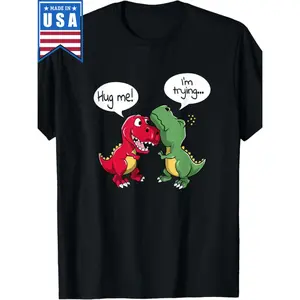 Funny Dinosaur Pun T-Shirt With Cartoon T-Rex Graphic 100 Cotton Made In USA Soft Round Neck Short Sleeve Tee For Casual Wear And Training Humorous Machine Washable Top
