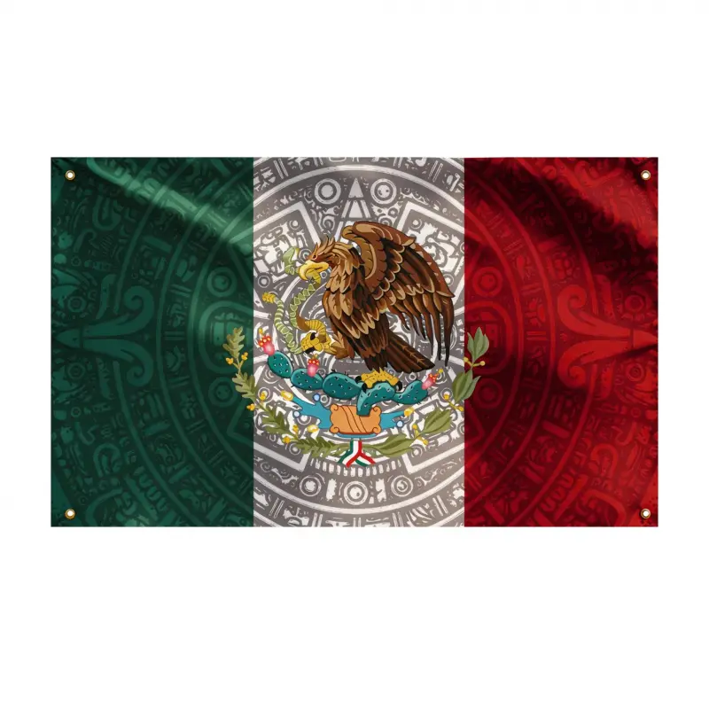 3x5 FT Aztec Mexico Flag - Bandera Mexicana Azteca, 100D Double Print with 4 Brass Grommets & 2 Free Hooks for Cinco de Mayo, Independence Day Celebrations, Decorative Banner, Decoration Banners, Mexican Themed Decorations