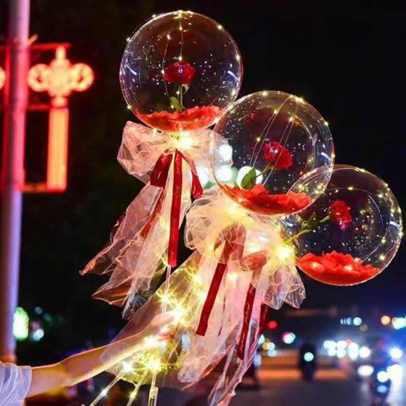 🌹 LED Luminous Balloon Rose Bouquet – Transparent Bobo Ball with Light 🌟