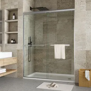 GARVEE Frameless Sliding Shower Door,56-60" W x 72" H Double Sliding Shower Door, 5/16" (8mm) Thick SGCC Tempered Glass - Explosion-Proof Film, Brushed Nickel