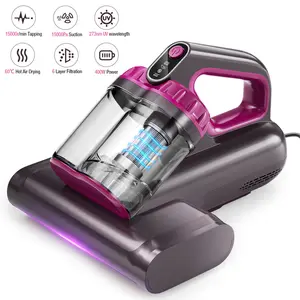 Mattress Vacuum Cleaner 400W ,15Kpa with UV-C Light, Ultrasonic Heating, Wide Suction Port, 0.6L Capacity Double Cup for Pillows & Sofas Black Corded