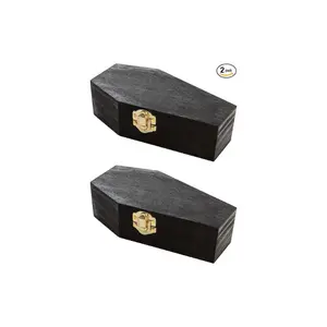 Set of 2 Black Painted 6-Inch Mini Caskets - Fillable Halloween Decor, Gothic Trinket Storage & Small Pet Memorial Box
