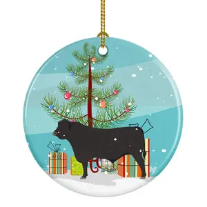 212 MAIN Porcelain Black Angus Cow Motif Christmas Ornament - Paint-Detailed, Gloss Finish, 2.8" Diameter Home Decor, Hanging Decoration, Ideal Gift for Festive Displays