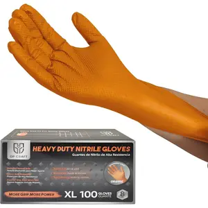Duty Orange Grip 8mil Nitrile Gloves - Industrial, Puncture & Cut Resistant Safety Gloves (100counts, XL)
