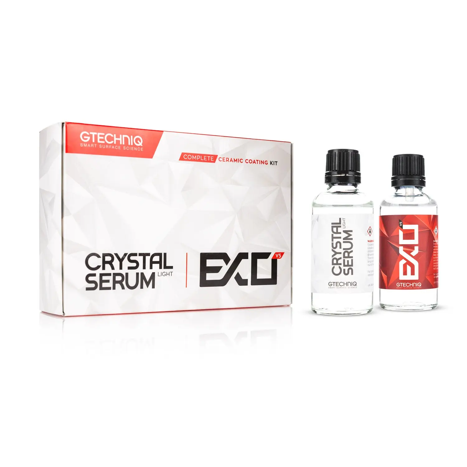 Gtechniq EXOv5 & Crystal Serum Light Complete Ceramic Coating Bundle - Ceramic Coating Paint Protection, Exceptional Gloss, Long-Term Gloss Retention, Swirl Resistance, Dirt & Contaminant Repellency, Hydrophobic Performance, Durable, Slick