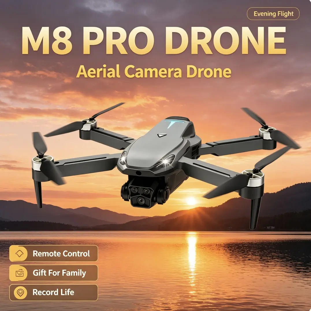 2026 M8 Drone – Stabilized 4K EIS Camera, GPS & 5G WiFi FPV, Brushless Motors, Optical Flow Hover, Intelligent Obstacle Avoidance, Auto Return Home, 360° Rolling Stunts, Includes 2 Batteries