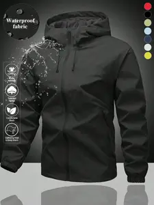 Unisex Waterproof Outdoor Hooded Jacket, Breathable Durable Design, Casual Long Sleeve Pocket Zipper, Ideal for Cycling Hiking Travel