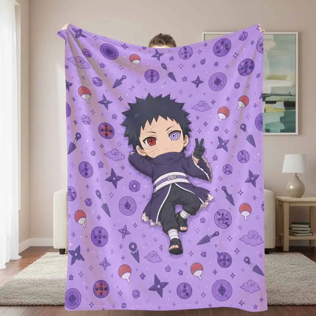 Ninja Anime Character Flannel Throw Blanket Shuriken Pattern Fleece Bedspread Ultra Soft Lightweight Cozy Breathable Thermal Warmth for Living Room Sofa Couch Office Nap Camping Travel Home Decor Birthday Gift