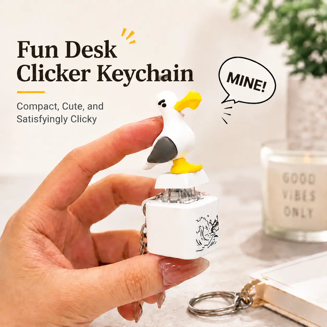 Cute Seagull Sound Keychain with Light, Funny Press Button Fidget Toy Keychain, Mini Kawaii Bird Bag Charm, Interactive Desk Accessory Gift for Kids Teens Adults, Trending TikTok Viral Keychain