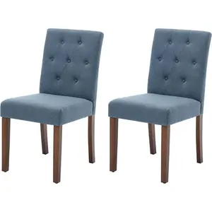Modern dining chair set of 2, upholstered Parsons kitchen side chairs with soft linen fabric and sturdy wooden legs, comfortable for dining room, kitchen, home cafe.Blue