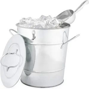 Ice Bucket With Lid & Scooper for Parties - Galvanized Metal Bucket Cooler & Drink Tub Holds 1 Gallon