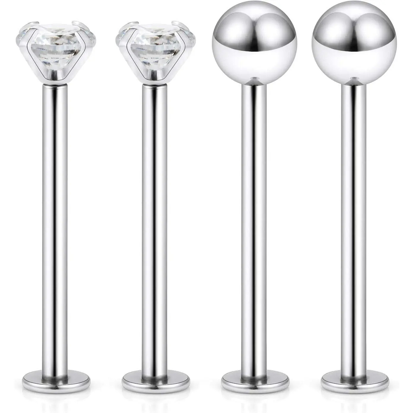 16G Cheek Tongue Piercing Jewelry Surgical Steel Flat Back Tongue Rings Clear Cubic Zirconia Long Lip Labret Ring Piercing Jewelry Retainer 14mm 16mm 19mm 2 Pairs