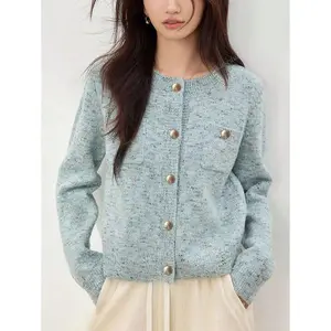 Women's Elegant Round Neck Cardigan, Autumn/Winter Fabric Fit fall sweaters