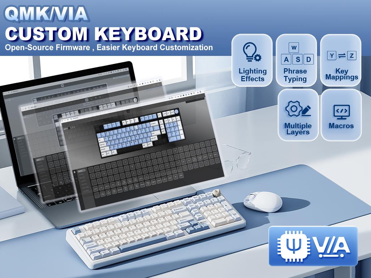 YUNZII B98 PRO Wireless Mechanical Keyboard, QMK/VIA Gaming 96% Layout with Numpad and Cute Cat Knob, BT/2.4G/USB-C, Pre-Lubed Switch Hot Swap Gasket, RGB for Win/Mac YUNZII B98 PRO Wireless Mechanical Keyboard, QMK/VIA Gaming 96% Layout with Numpad and Cute Cat Knob, BT/2.4G/USB-C, Pre-Lubed Switch Hot Swap Gasket, RGB for Win/Mac