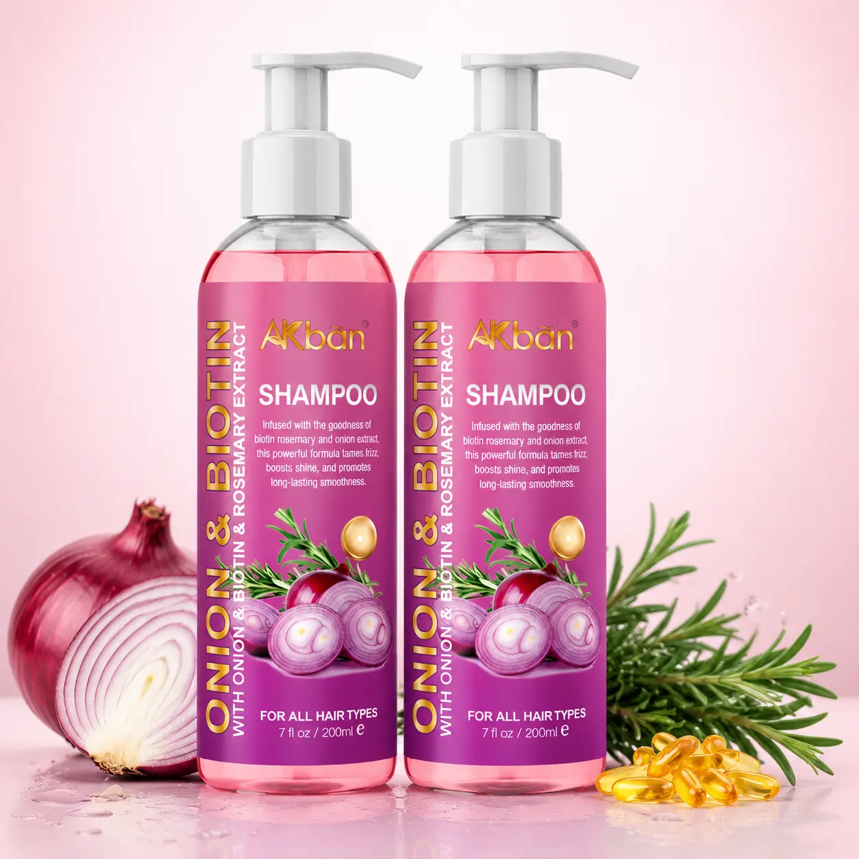 AKBAN Onion Biotin Rosemary Shampoo Set, for Curly Hair Growth & Damage Repair