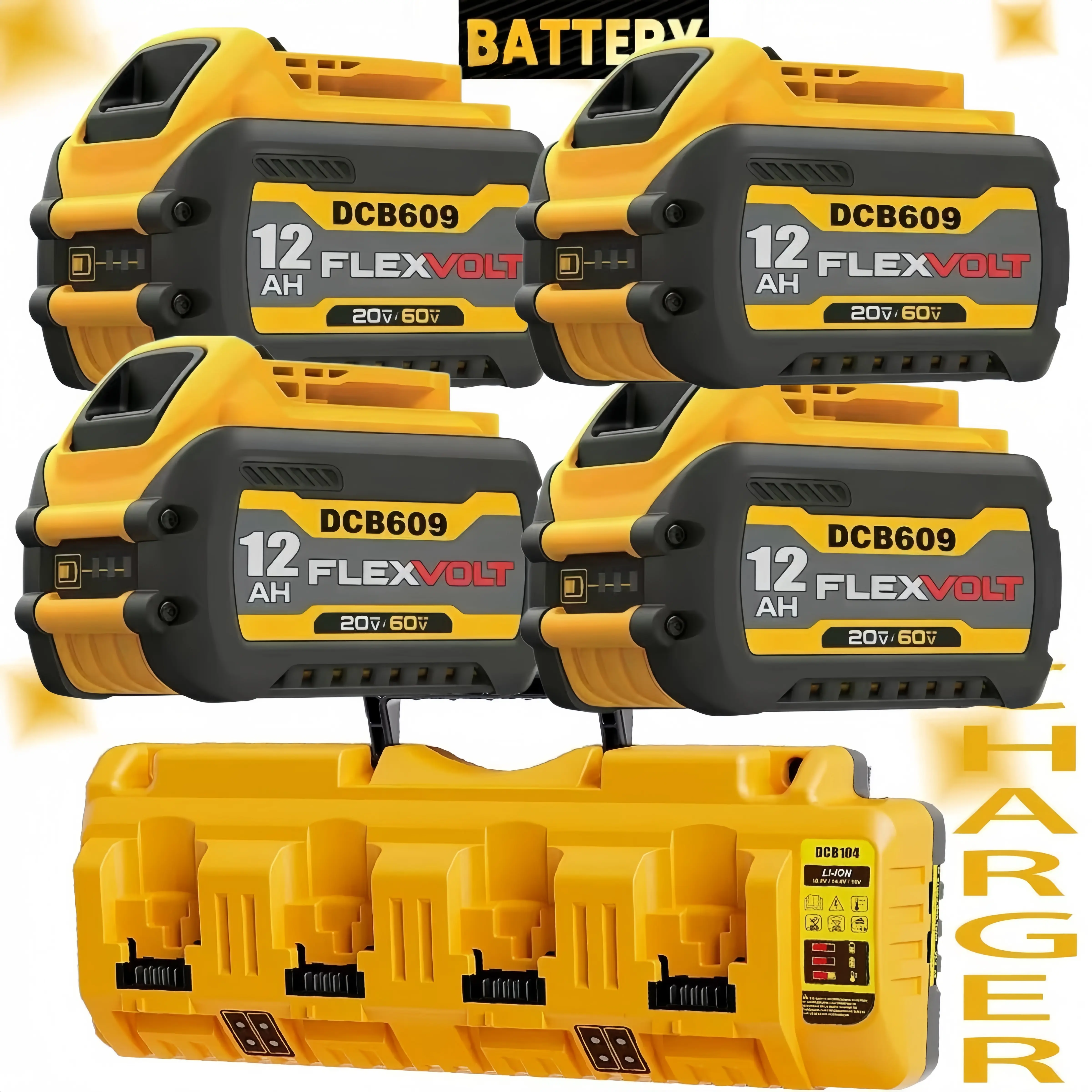 For Dewalt DCB609 20V/60V MAX FLEXVOLT 12.0Ah Lithium ion Battery / Quad charger