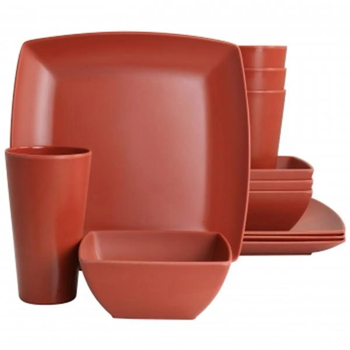 Gibson Home Greyson 12-Piece Orange Melamine Square Dinnerware Set - Child-Friendly, Everyday & Casual Use, Dishwasher Safe, Lightweight and Durably Made, Square Design