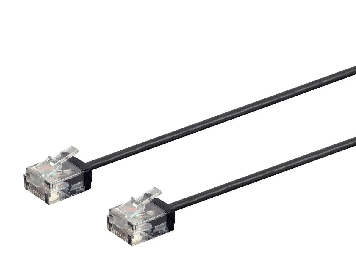 Monoprice 34221 Micro SlimRun Cat6 Ethernet Patch Cable with Stranded 550MHz UTP Pure Bare Copper Wire, Black - 32AWG - 1 ft.