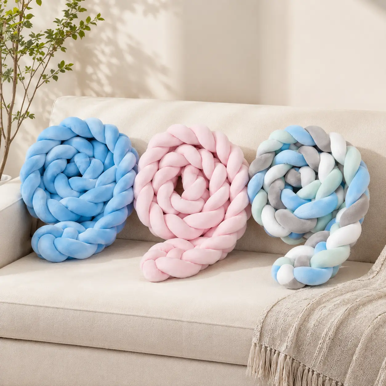 Chunky Braided Knot Pillow, Ultra-Soft Plush Woven Cushion for Sofa, Bed & Reading Nook, Cozy Modern Home Decor Accent