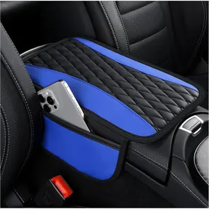 Patchwork Leather Center Console Covers for ,Upgraded Arm Rest Cover for  with Side Storage Pocket for  Seat Organizer,Middle Console Cover Stylish  Decoration (Blue)