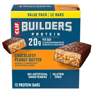 TDCLIF BUILDERS Protein Bars - Chocolatey Peanut Butter - 20g Plant Based Protein - Gluten Free - Non-GMO - Low Glycemic - No Artificial Sweeteners - 2.4 oz. (12 Pack), gift for him her, idea gift, couple gift