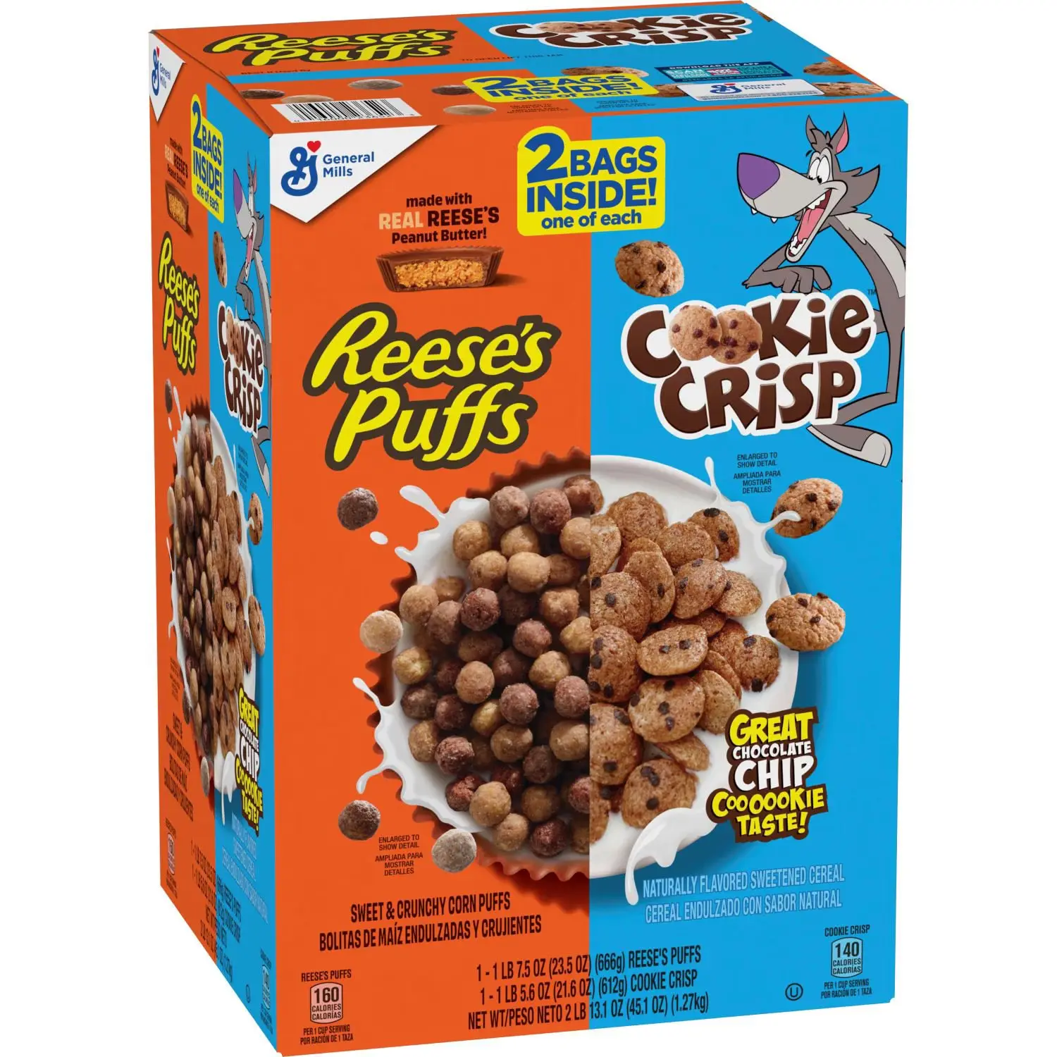 Reese's Puffs and Cookie Crisp Cereal, 45.1 oz. Reese's Puffs and Cookie Crisp Cereal, 45.1 oz.