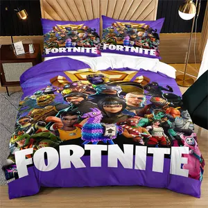 Fortnite Themed Duvet Cover Set,Soft and Durable Bedding Set for Children,Teenagers and Adults Bedrooms,with Zipper Closure,Including 1 Duvet Cover and 1 or 2 Pillowcases (Excluding Quilt and Pillow Inserts)