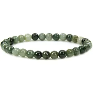 Angelstones Natural Dark Green Jade Gemstone 6mm Round Beads Stretch Bracelet 7" Unisex