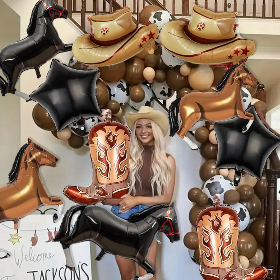 Cowboy Themed Balloon Set, 11pcs/set Cowboy Hat & Boots & Cowboy Hat Shaped Balloon, Farm Themed Balloon for Birthday Party Decoration, Birthday Balloons, Balloon Party Supplies, Balloon Decorations Kit