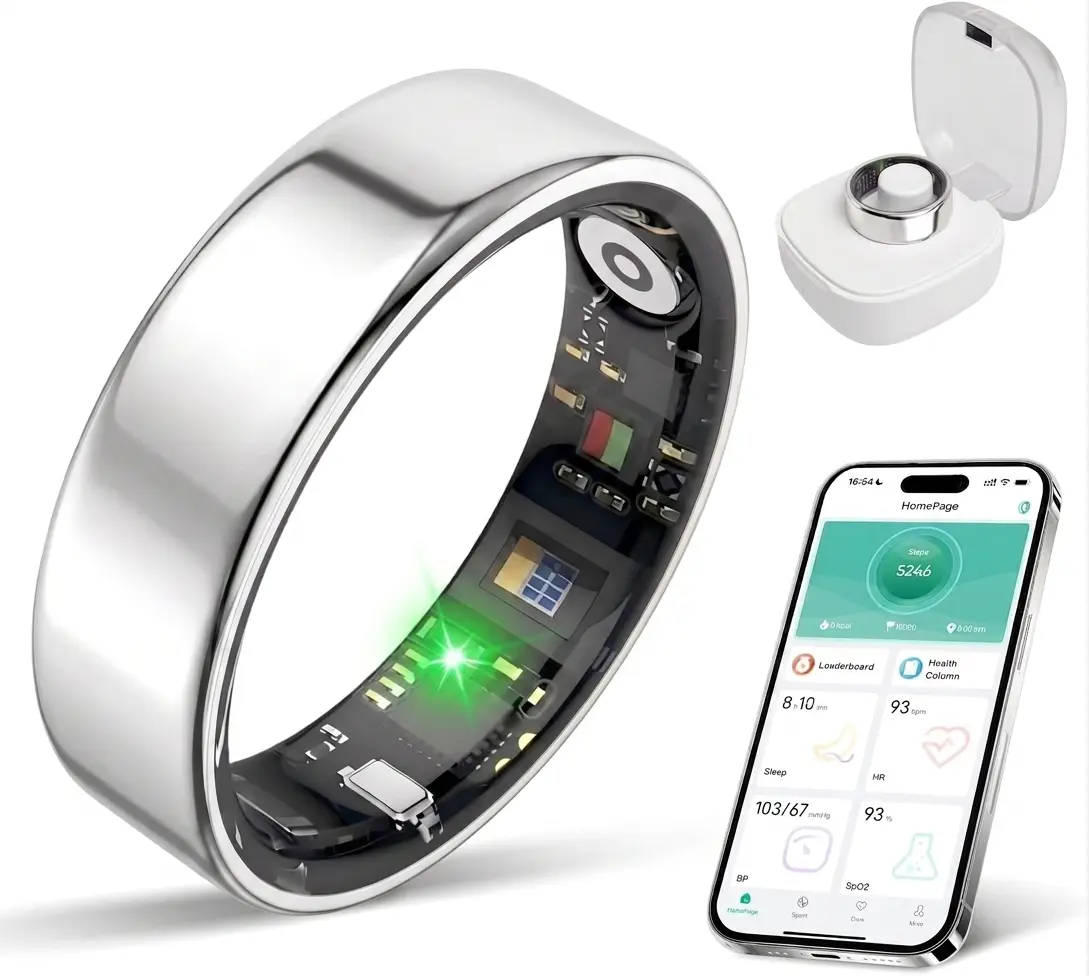 2026 New Titanium Smart Ring Fitness Wearable Device, HR+Sleep & Heart Rate Tracker, Multi-Sport Mode (Badminton Included), IP68 Waterproof for Swimming & Shower, Resin-Stainless Steel Build, Unisex Couple Style, Compatible with Android & iOS